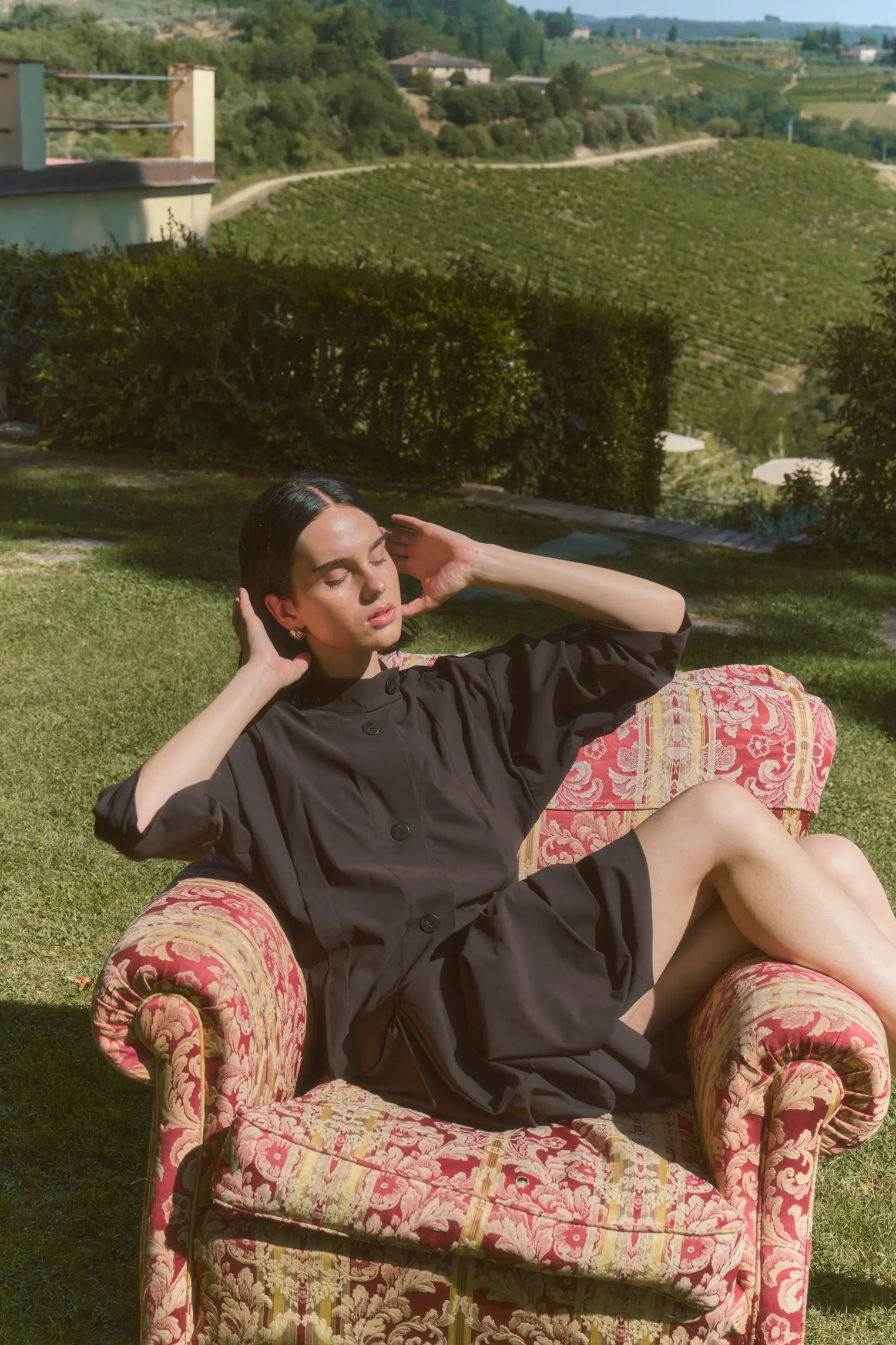 A look in fluid drape, soft summer light.